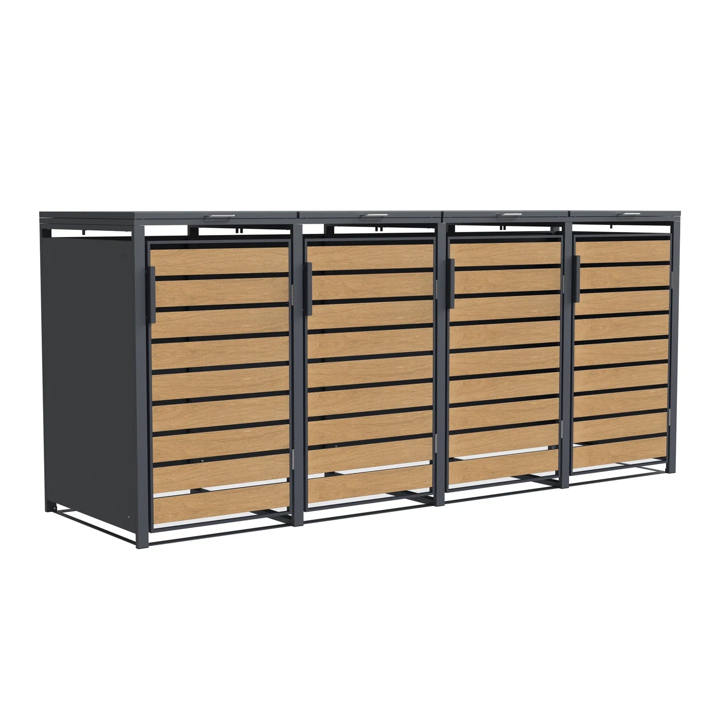 TREVANO Mülltonnenbox 4er Holzoptik – Schrägansicht von links