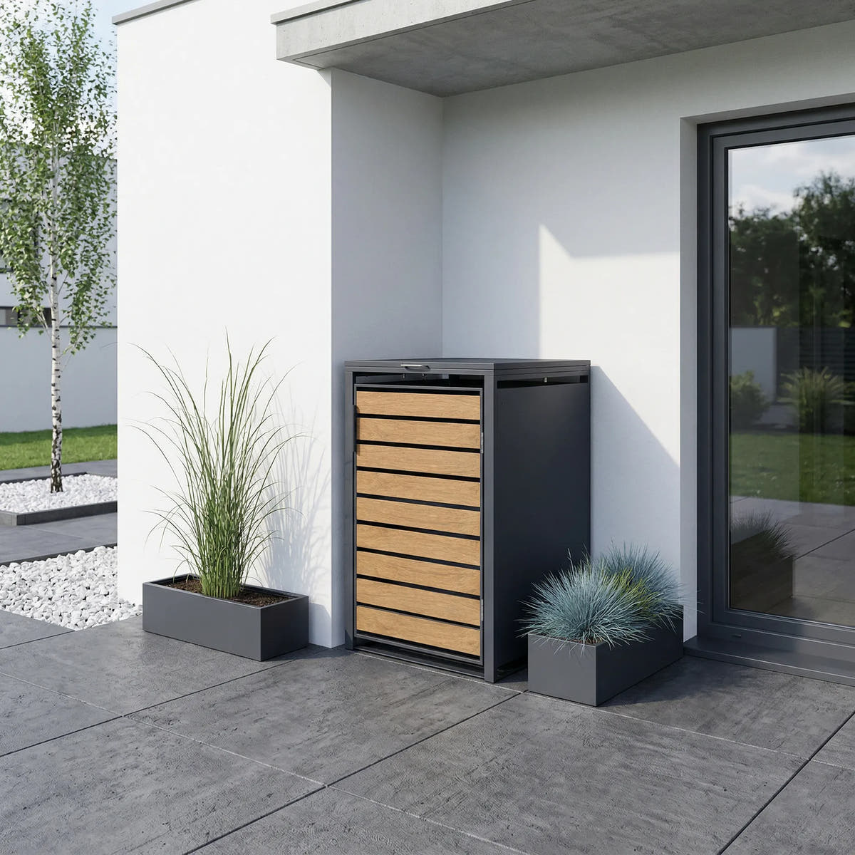 TREVANO Mülltonnenbox 1er – Holzoptik