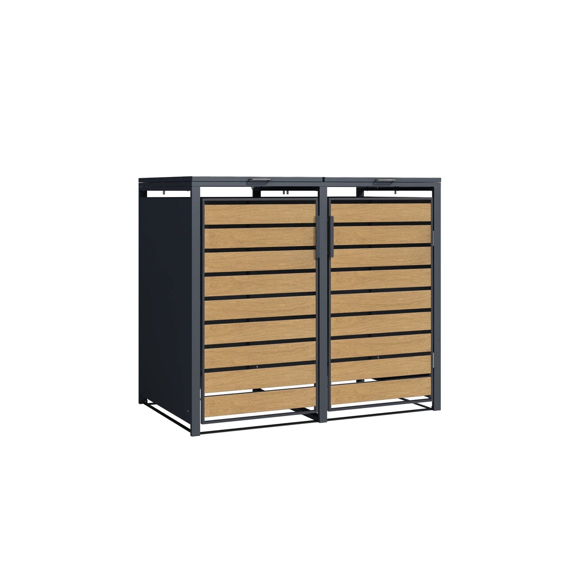 TREVANO 2er Mülltonnenbox Holzoptik – seitliche Ansicht geschlossen