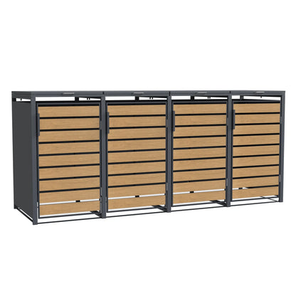 TREVANO 4er Mülltonnenbox Holzoptik – seitliche Ansicht geschlossen